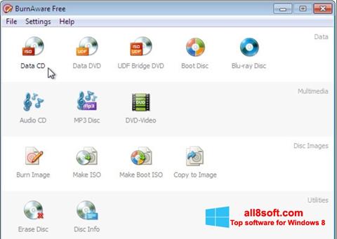 Снимка на екрана BurnAware Free за Windows 8