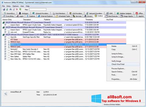 Снимка на екрана AutoRuns за Windows 8