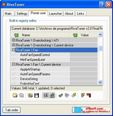 Снимка на екрана RivaTuner за Windows 8