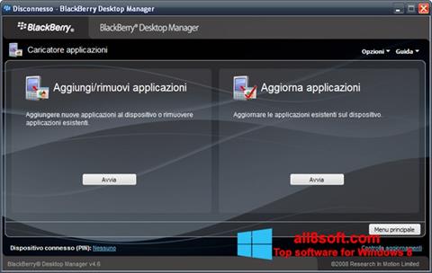 Снимка на екрана BlackBerry Desktop Manager за Windows 8