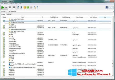Снимка на екрана Advanced IP Scanner за Windows 8