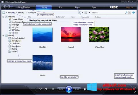 Снимка на екрана Media Player за Windows 8