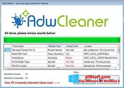 Снимка на екрана AdwCleaner за Windows 8