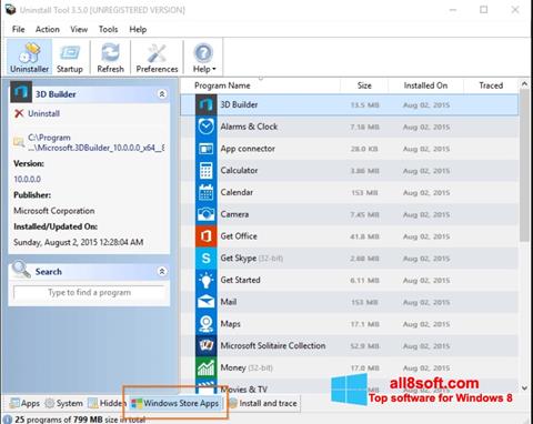 Снимка на екрана Uninstall Tool за Windows 8