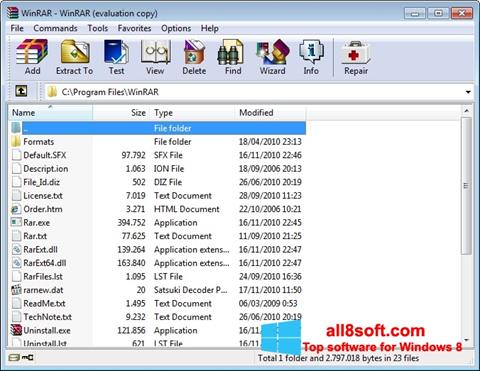Снимка на екрана WinRAR за Windows 8