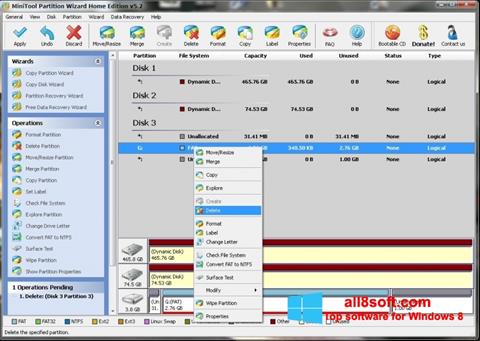 Снимка на екрана MiniTool Partition Wizard за Windows 8