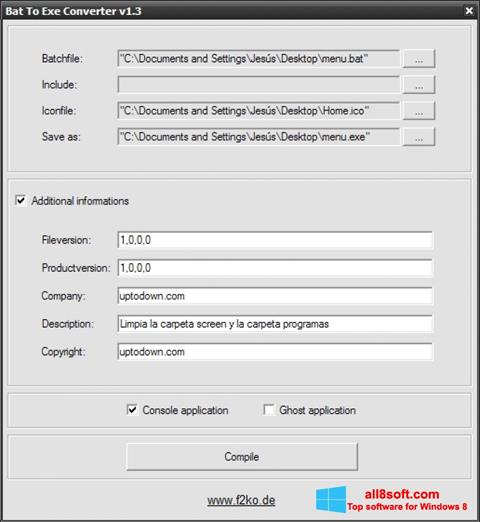 Снимка на екрана Bat To Exe Converter за Windows 8