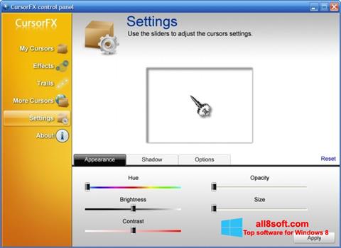 Снимка на екрана CursorFX за Windows 8