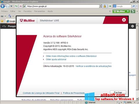 Снимка на екрана McAfee SiteAdvisor за Windows 8