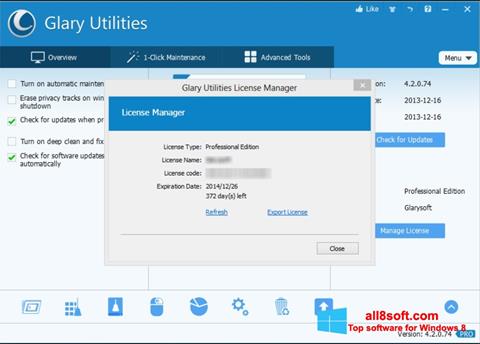Снимка на екрана Glary Utilities за Windows 8