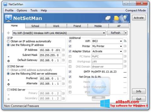Снимка на екрана NetSetMan за Windows 8