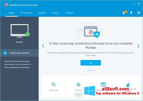 Снимка на екрана McAfee Internet Security за Windows 8