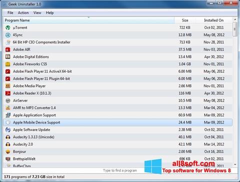Снимка на екрана Geek Uninstaller за Windows 8