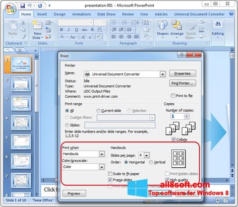 Снимка на екрана Microsoft PowerPoint за Windows 8