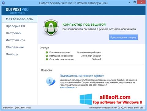 Снимка на екрана Outpost Security Suite PRO за Windows 8