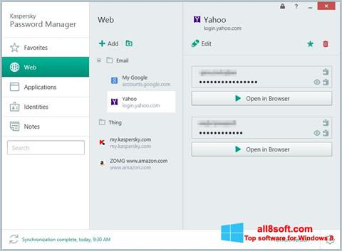 Снимка на екрана Kaspersky Password Manager за Windows 8