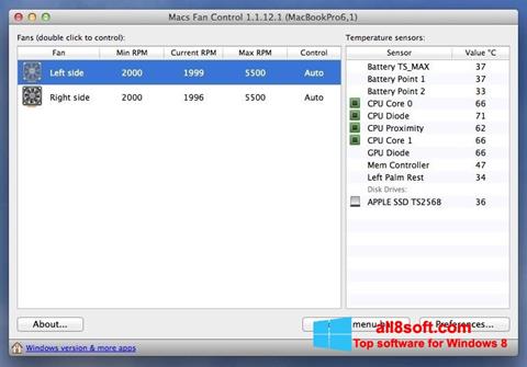 Снимка на екрана Macs Fan Control за Windows 8