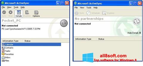 Снимка на екрана Microsoft ActiveSync за Windows 8