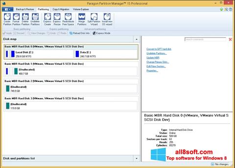 Снимка на екрана Paragon Partition Manager за Windows 8