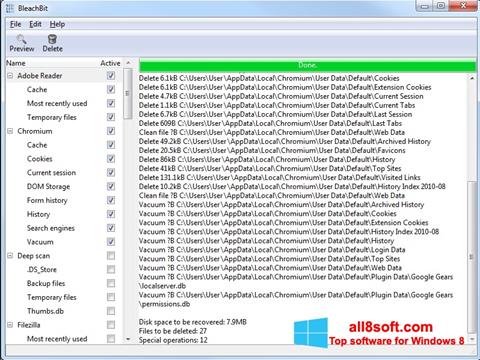 Снимка на екрана BleachBit за Windows 8
