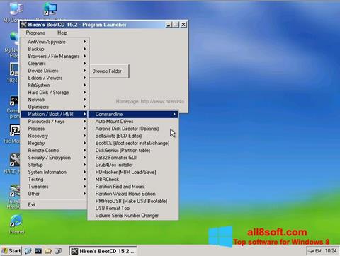 Снимка на екрана Hirens Boot CD за Windows 8