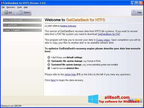 Снимка на екрана GetDataBack за Windows 8
