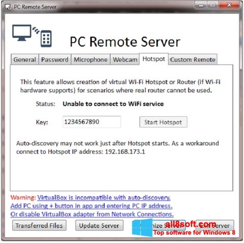 Снимка на екрана PC Remote Server за Windows 8