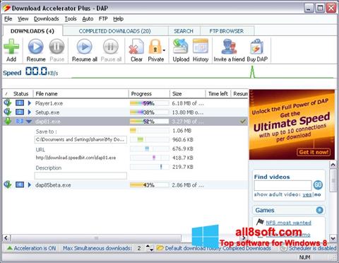 Снимка на екрана Download Accelerator Plus за Windows 8