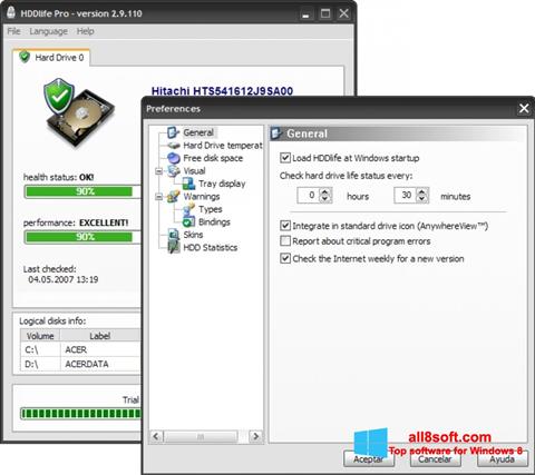 Снимка на екрана HDDlife за Windows 8