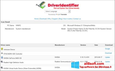 Снимка на екрана Driver Identifier за Windows 8