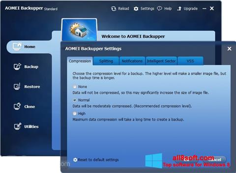 Снимка на екрана AOMEI Backupper за Windows 8