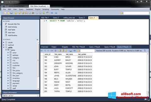 Снимка на екрана MySQL Workbench за Windows 8