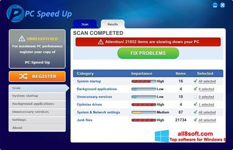 Снимка на екрана PC Speed Up за Windows 8