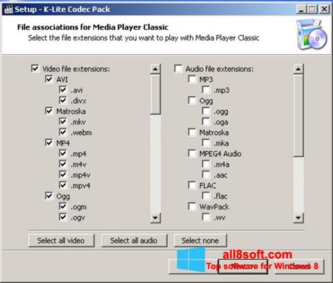 Снимка на екрана K-Lite Codec Pack за Windows 8