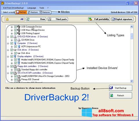 Снимка на екрана Driver Backup за Windows 8